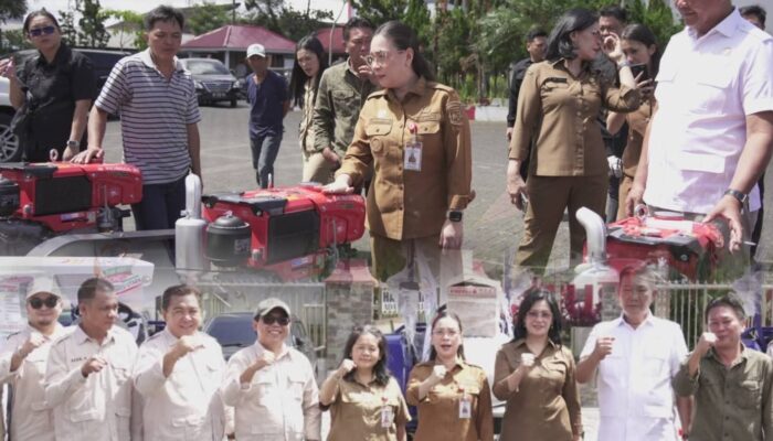 Didampingi Sekda Watania, Wabup VaSung Serahkan Bantuan Alsintan dari Kementerian Pertanian kepada Kelompok Tani di Minahasa