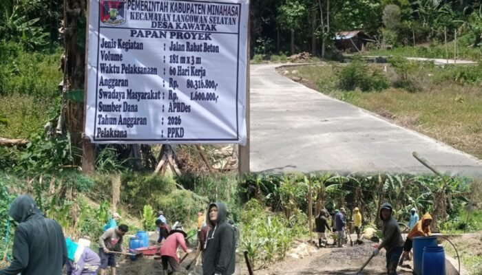 Lanjutkan Program Desa, Hukum Tua Maikel Polandos Realisasikan Jalan Rabat Beton di Desa Kawatak Langowan Selatan
